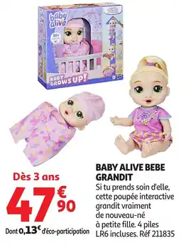 Auchan Baby alive bebe grandit offre