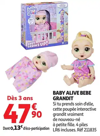 Auchan Baby alive bebe grandit offre