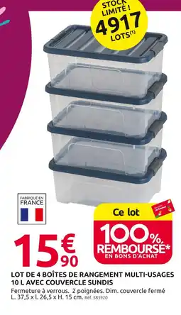 Mr Bricolage SUNDIS Lot de 4 boîtes de rangement multi-usages 10 L avec couvercle offre