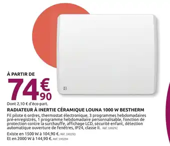 Mr Bricolage Radiateur à inertie céramique louna 1000 w bestherm offre