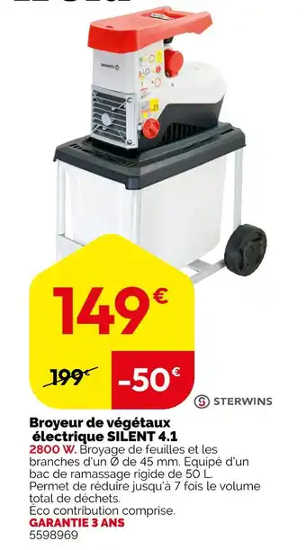 Weldom STERWINS Broyeur de végétaux électrique silent 4.1 offre