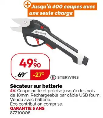 Weldom STERWINS Sécateur sur batterie offre