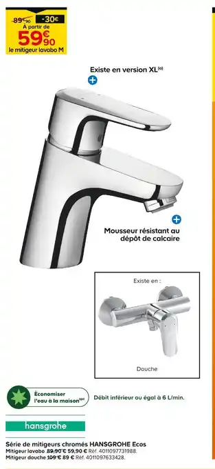 Castorama Hansgrohe Série de mitigeurs chromés Ecos offre