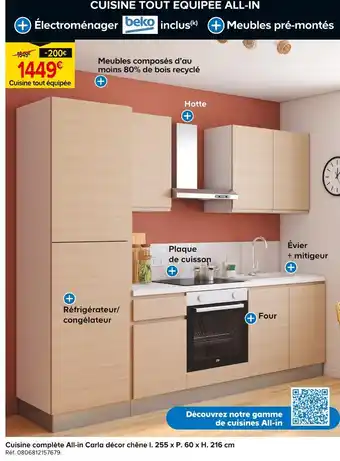 Castorama Beko Cuisine tout équipée All-in Carla décor chêne offre