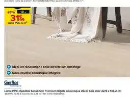 Castorama Gerflor Lame PVC clipsable Senso Clic Premium Rigide acoustique décor bois clair 22,9 x 149,2 cm offre