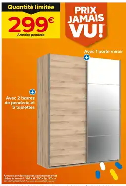 Castorama Armoire penderie portes coulissantes effet chêne et miroir l. 150 x H. 200 x Ep. 57 cm offre