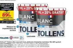Castorama Tollens Peinture ultra couvrant murs, plafonds et boiseries mat blanc 10L+20% gratuit offre