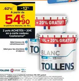 Castorama Tollens Peinture(d) murs et plafonds mat blanc 10L+20% gratuit offre