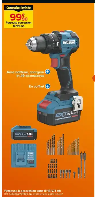 Castorama Erbauer Perceuse à percussion sans fil 18 V/4 Ah offre