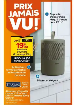 Castorama Starwax Absorbeur d’humidité compact 25 m2 vert kaki + 1 recharge 500 g offre