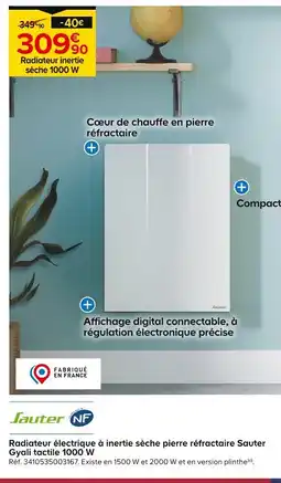 Castorama Sauter Radiateur électrique à inertie sèche pierre réfractaire Sauter Gyali tactile 1000 W offre