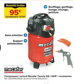 Castorama Mecafer Compresseur vertical Twenty 24L 1.5HP + accessoires offre