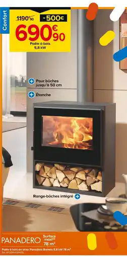 Castorama Panadero Poêle à bois en acier Panadero Bornéo 5,8 kW 78 m2 offre