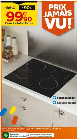 Castorama Plaque de cuisson induction 4 foyers NN4ZID60EU noir l.59 x P.52 x H.5 cm offre