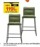 Castorama Deco&co - lot de 2 tabourets de bar en tissu vert offre