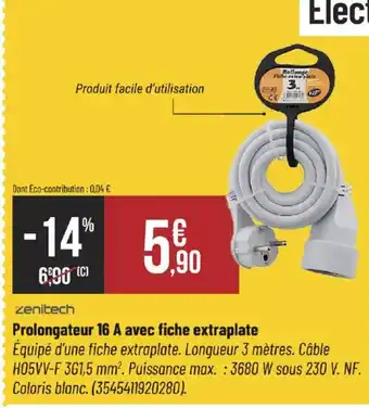 Prolongateur 16 A avec fiche extraplate