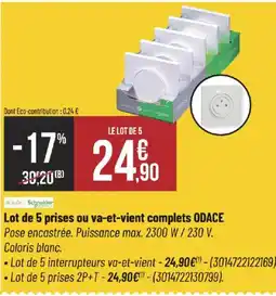 Bricorama Lot de 5 prises ou va-et-vient complets ODACE offre