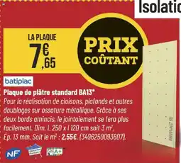 Bricorama BATIPLAC Plaque de plâtre standard BA13 offre