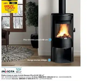 Castorama Poêle à bois en acier invicta neosen plus 8 kw 100 m² offre