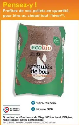 Castorama Granulés bois ecobio sac de 15kg, 100% naturel, dinplus, faible cendre, haute performance offre