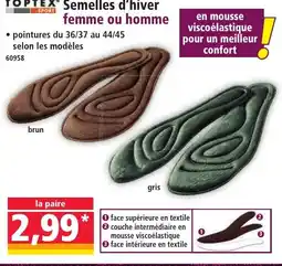 Norma TOPTEX Semelles d'hiver femme ou homme offre