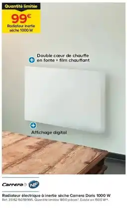 Castorama Radiateur électrique à inertie sèche carrera doris 1000 w offre