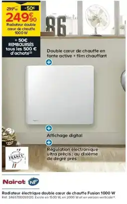 Castorama Radiateur électrique double cœur de chauffe Fusion 1000 W offre