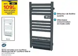 Castorama Sèche-serviettes avec soufflerie mestia gris 500 w + soufflerie 1000 w offre