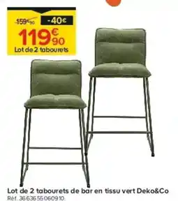 Castorama Lot de 2 tabourets de bar en tissu vert deko&co offre