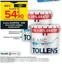 Castorama Peintured Tollens murs et plafonds mat blanc 10L+20% gratuit offre