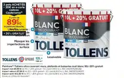 Castorama Peinture Tollens ultra couvrant murs, plafonds et boiseries mat blanc 10L+20% gratuit offre