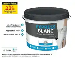 Castorama Peinture Valspar murs et plafonds express blanc lumineux mat 10 L offre
