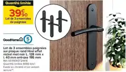 Castorama Lot de 3 ensembles poignées sur plaque rond Hirel effet nickel mat noir offre