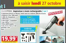 Norma CLEANMAXX Aspirateur à main rechargeable 3 en 1 offre