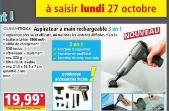 Norma CLEANMAXX Aspirateur à main rechargeable 3 en 1 offre