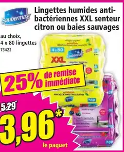 Norma Lingettes humides anti bactériennes xxl senteur citron ou baies sauvages offre