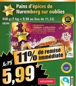 Norma Pains d'épices de Nuremberg sur oublies offre