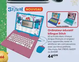 La Grande Récré Ordinateur éducatif bilingue Stitch offre