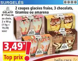 Norma 2 coupes glacées fraise, 3 chocolats, tiramisu ou amarena offre