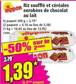 Norma Nippon riz soufflé et céréales enrobées de chocolat au lait offre
