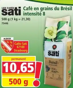 Norma LES CAFÉS sati café en grains du brésil intensité 8 offre