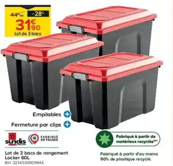 Lot de 3 bacs de rangement locker 60 l