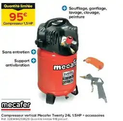 Castorama Compresseur vertical Mecafer Twenty 24L 1.5HP + accessoires offre