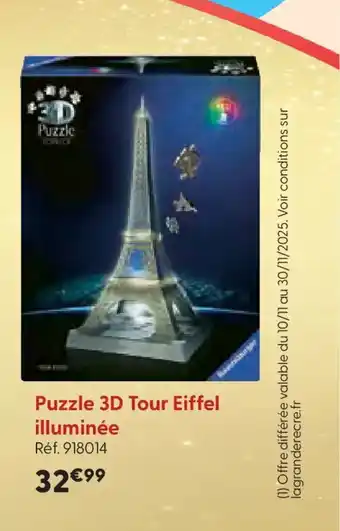 La Grande Récré Puzzle 3D Tour Eiffel illuminée offre