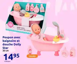 Action Poupon avec baignoire et douche Dolly Star 30 cm offre