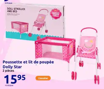 Action Poussette et lit de poupée Dolly Star 2 pièces offre