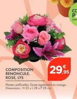 Point Vert Composition renoncule, rose, lys offre