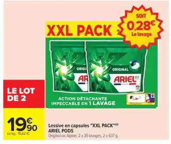 Carrefour Lessive en capsules XXL PACK ARIEL PODS offre