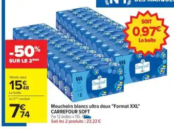 Carrefour Mouchoirs blancs ultra doux Format XXL CARREFOUR SOFT offre