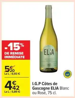 Carrefour I.G.P Côtes de Gascogne ELIA Blanc ou Rosé, 75 cl offre